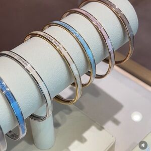 Hermès Enamel and Metal Bangle Bracelet — Pink, Blue, Silver, Gold